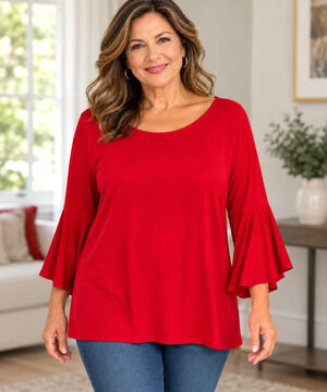Chico’s Travelers Women’s XL Red 3/4 Bell Sleeve Scoop Neck Top Blouse Boho